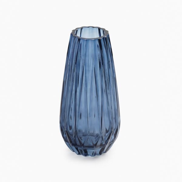 Blue Diamond Textured Glass Vase - Small