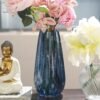 Blue Diamond Textured Glass Vase - Medium