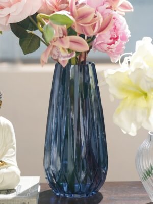 Blue Diamond Textured Glass Vase - Medium