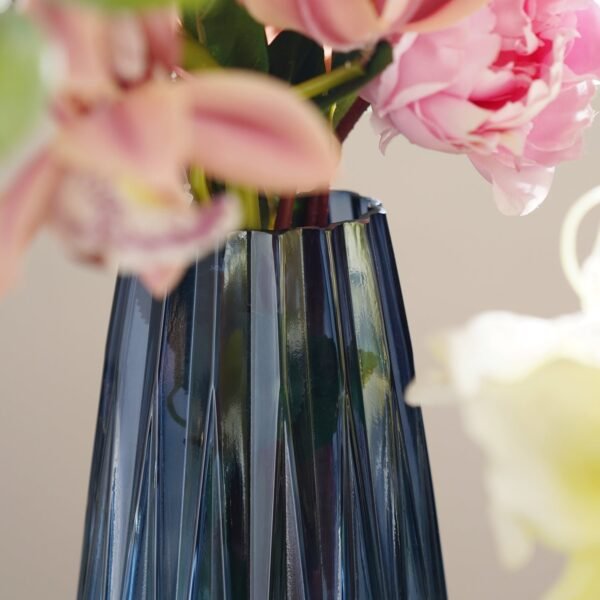 Blue Diamond Textured Glass Vase - Medium