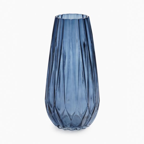 Blue Diamond Textured Glass Vase - Medium