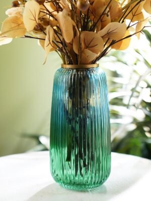 Blue Ribbed Texture Glass Vase - Small