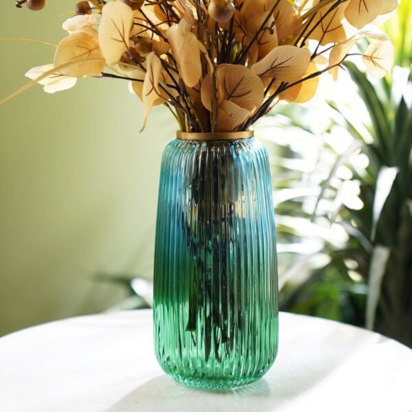 Blue Ribbed Texture Glass Vase - Small