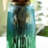 Blue Ribbed Texture Glass Vase - Small