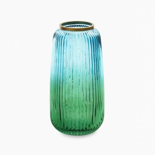 Blue Ribbed Texture Glass Vase - Small
