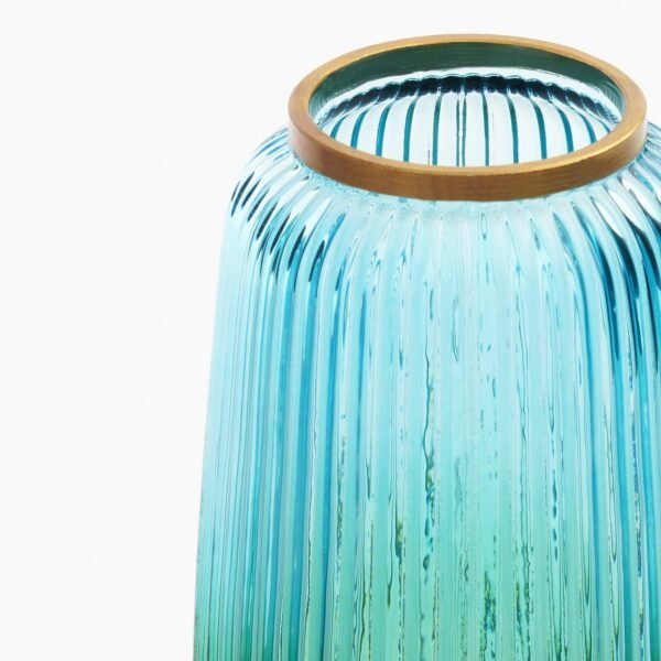 Blue Ribbed Texture Glass Vase - Small