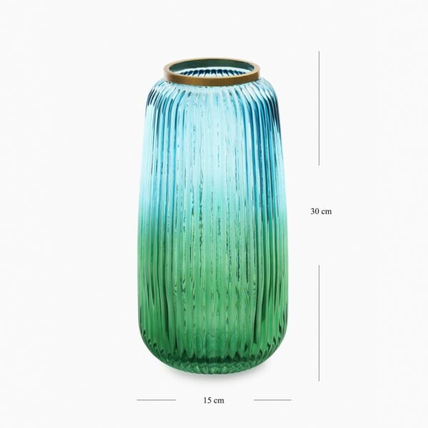Blue Ribbed Texture Glass Vase - Small