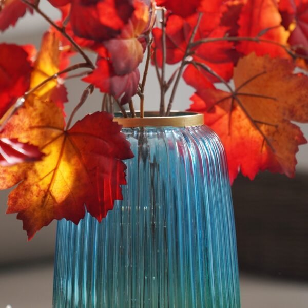 8907895133863_2.jpg Blue Green Ribbed Texture Ombre Glass Vase - Medium