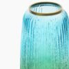 8907895133863_5.jpg Blue Green Ribbed Texture Ombre Glass Vase - Medium