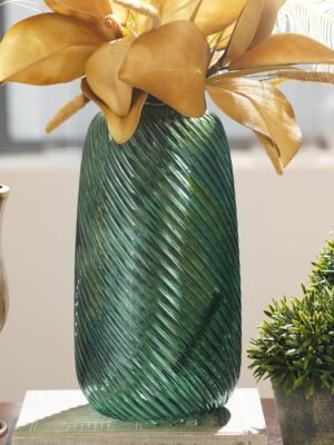 Green Swirl Textured Glass Vase - Medium