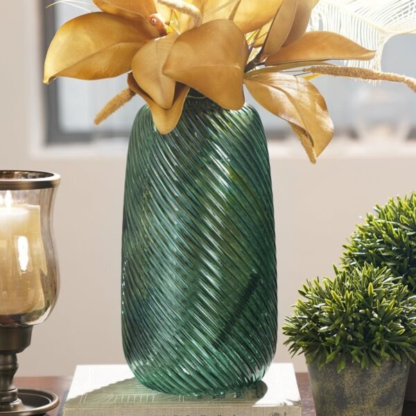 Green Swirl Textured Glass Vase - Medium