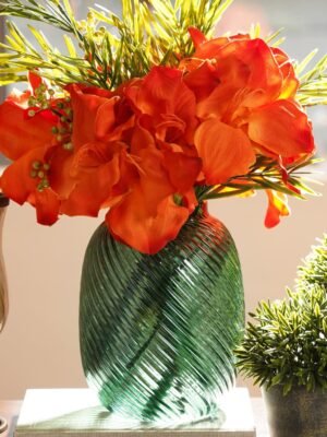 Green Swirl Textured Glass Vase - Small