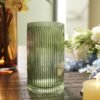 Green Ribbed Straight Glass Vase - Small