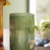 Green Ribbed Straight Glass Vase - Small
