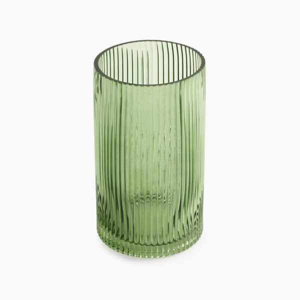 Green Ribbed Straight Glass Vase - Small