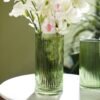 8907895133924_1.jpg Green Ribbed Straight Glass Vase - Medium