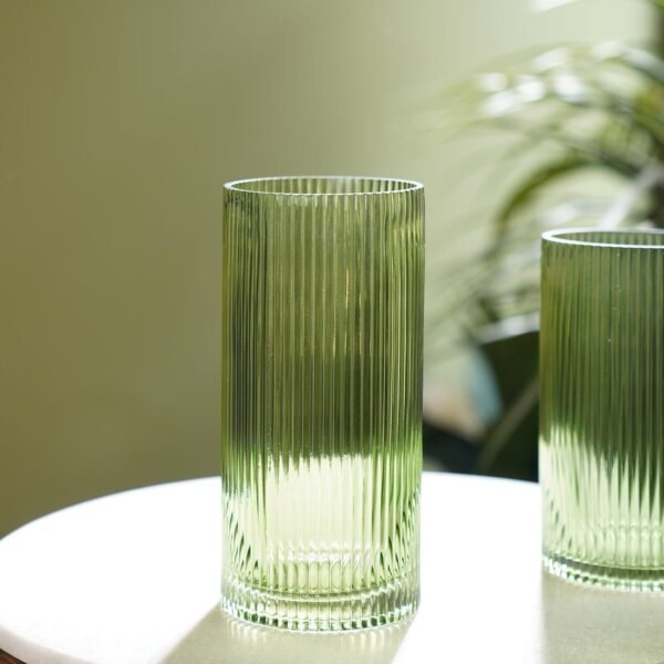 8907895133924_2.jpg Green Ribbed Straight Glass Vase - Medium