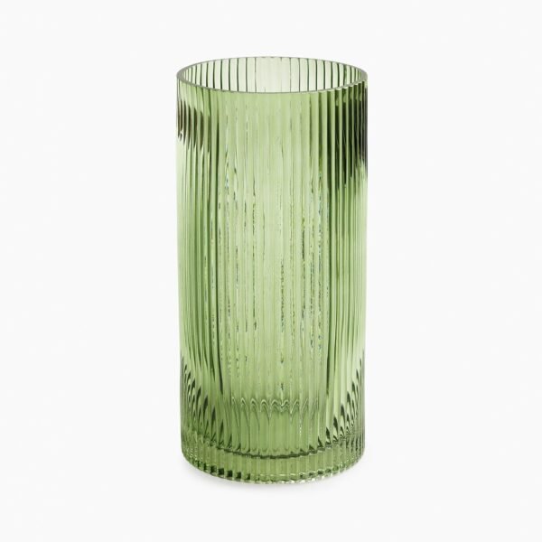 8907895133924_3.jpg Green Ribbed Straight Glass Vase - Medium