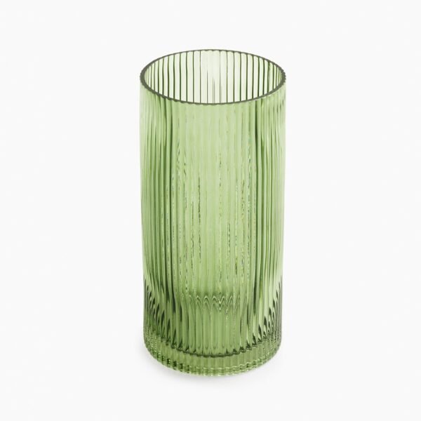 8907895133924_4.jpg Green Ribbed Straight Glass Vase - Medium