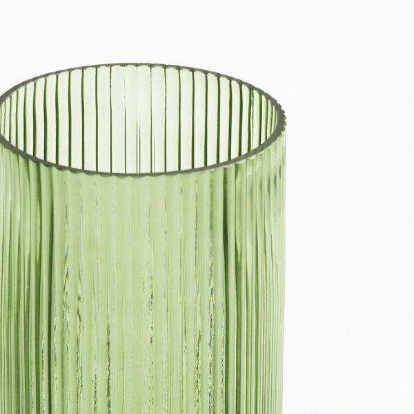 8907895133924_5.jpg Green Ribbed Straight Glass Vase - Medium