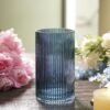 Blue Ribbed Straight Glass Vase - Small