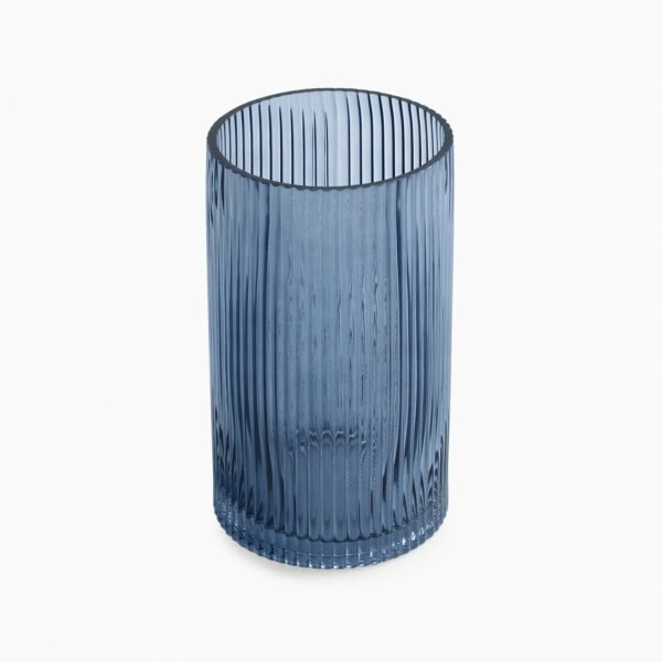Blue Ribbed Straight Glass Vase - Small