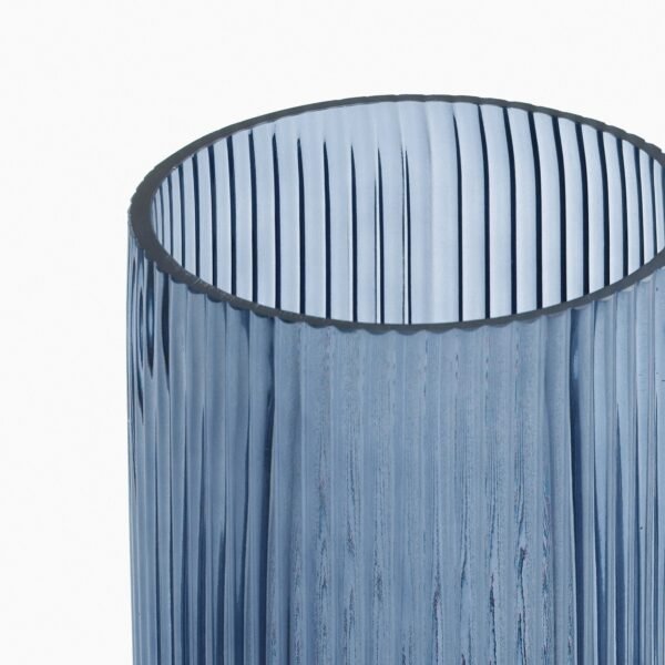 Blue Ribbed Straight Glass Vase - Small