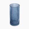 Blue Ribbed Straight Glass Vase - Medium
