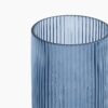 Blue Ribbed Straight Glass Vase - Medium