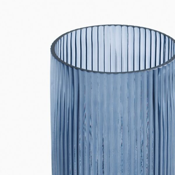 Blue Ribbed Straight Glass Vase - Medium