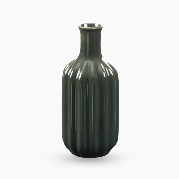 8907895135775_3.jpg Dark Green Ribbed Tall Ceramic Vase - Large
