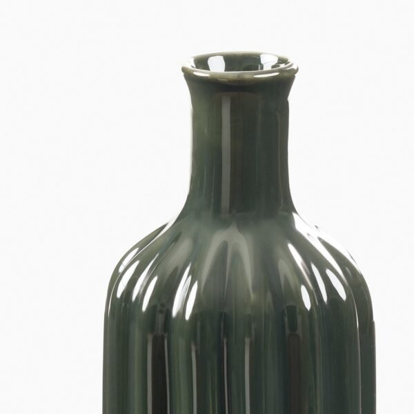 8907895135775_4.jpg Dark Green Ribbed Tall Ceramic Vase - Large