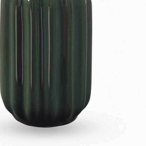 8907895135775_5.jpg Dark Green Ribbed Tall Ceramic Vase - Large