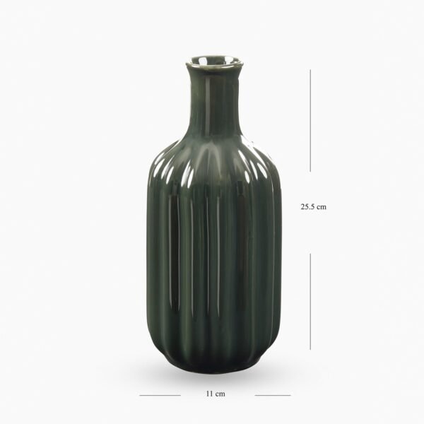 8907895135775_6.jpg Dark Green Ribbed Tall Ceramic Vase - Large