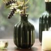 8907895135782_1.jpg Dark Green Ribbed Tall Ceramic Vase - Small