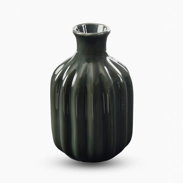 8907895135782_3.jpg Dark Green Ribbed Tall Ceramic Vase - Small
