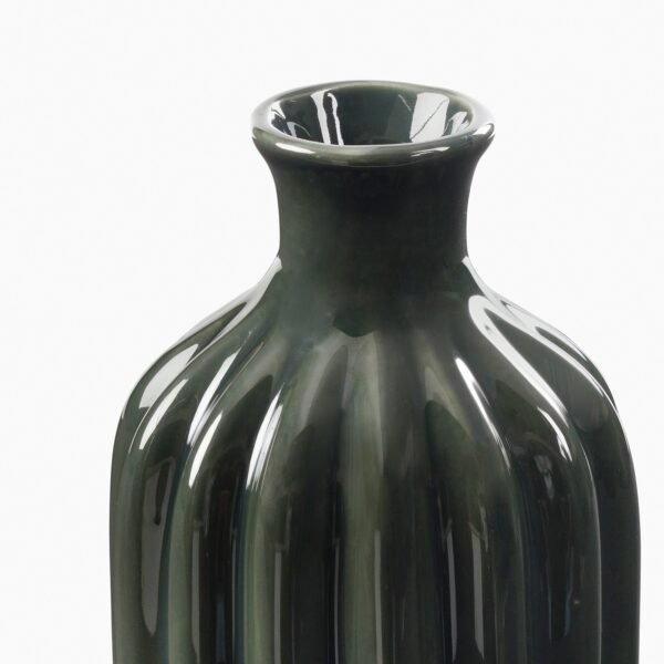 8907895135782_4.jpg Dark Green Ribbed Tall Ceramic Vase - Small