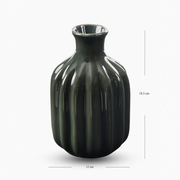 8907895135782_6.jpg Dark Green Ribbed Tall Ceramic Vase - Small