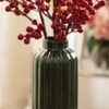 Dark Green Ribbed Tall Linear Ceramic Vase