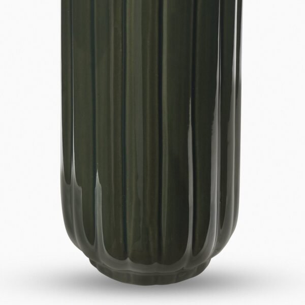 Dark Green Ribbed Tall Linear Ceramic Vase