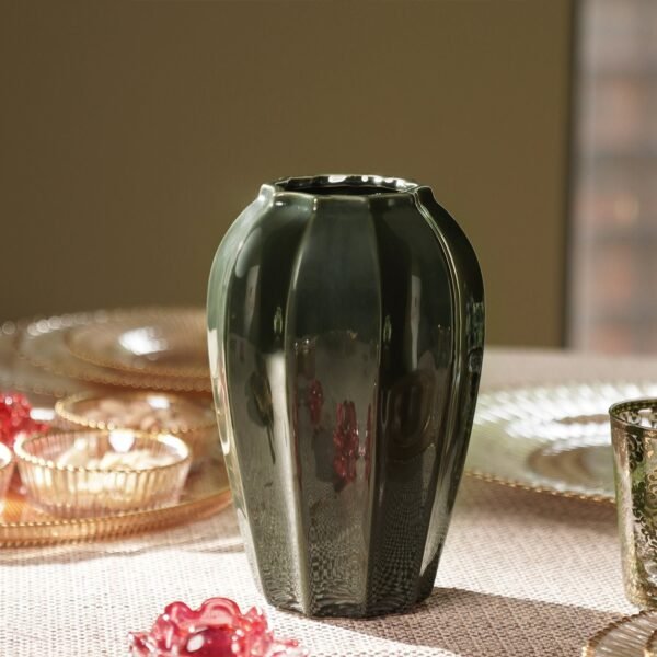 Dark Green Glazed Ceramic Vase - Small