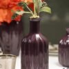 Dark Purple Ribbed Tall Ceramic Vase - Large
