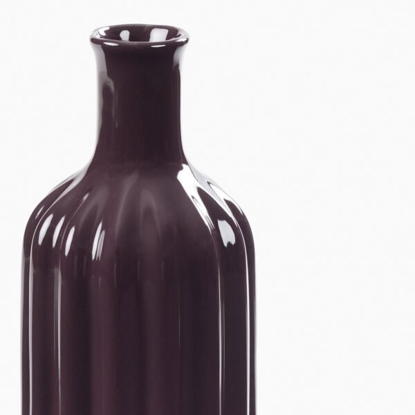 Dark Purple Ribbed Tall Ceramic Vase - Large