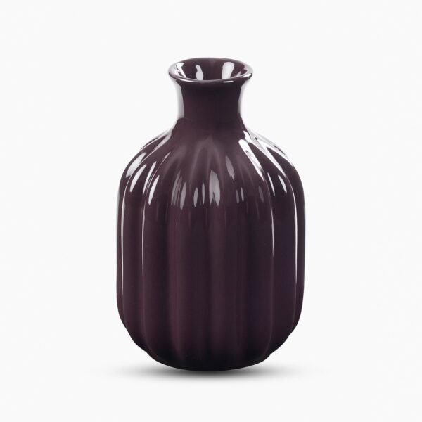 8907895135843_3.jpg Dark Purple Ribbed Tall Ceramic Vase - Small