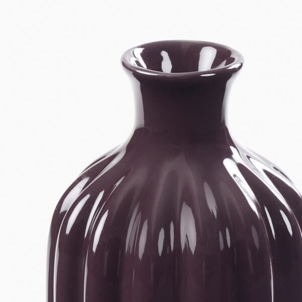 8907895135843_4.jpg Dark Purple Ribbed Tall Ceramic Vase - Small