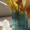 Teal Ribbed Straight Glass Vase - Small