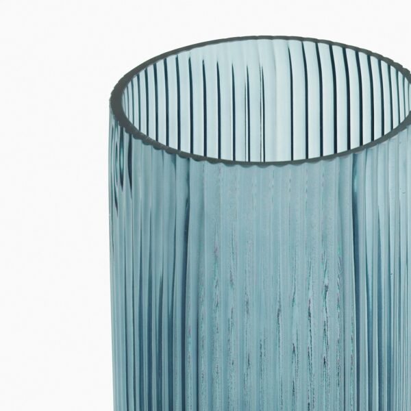 Teal Ribbed Straight Glass Vase - Small