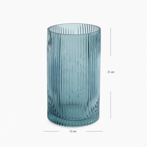 Teal Ribbed Straight Glass Vase - Small