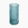Teal Ribbed Straight Glass Vase - Medium