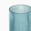 Teal Ribbed Straight Glass Vase - Medium